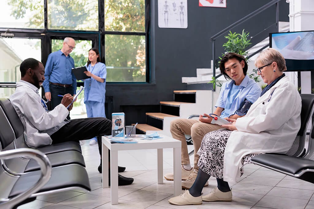 Healthcare management consultants reviewing clinic operations
