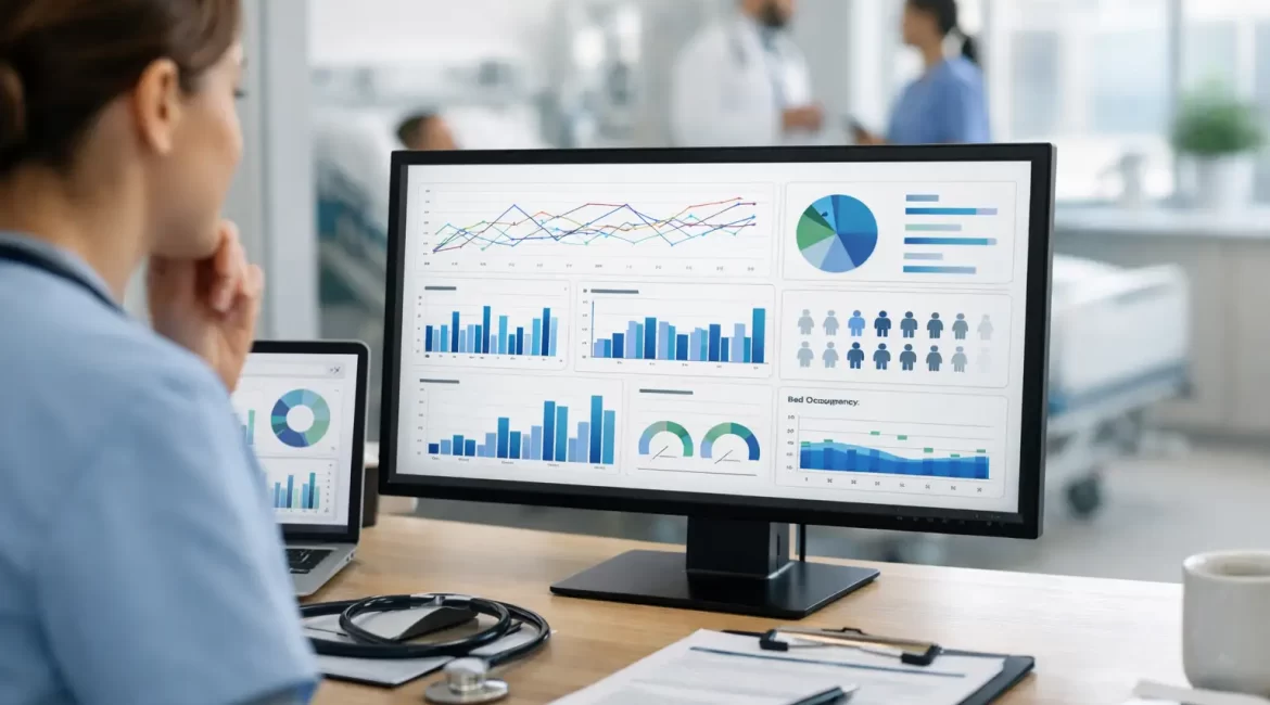Digital healthcare management system tracking efficiency metrics for healthcare facilities