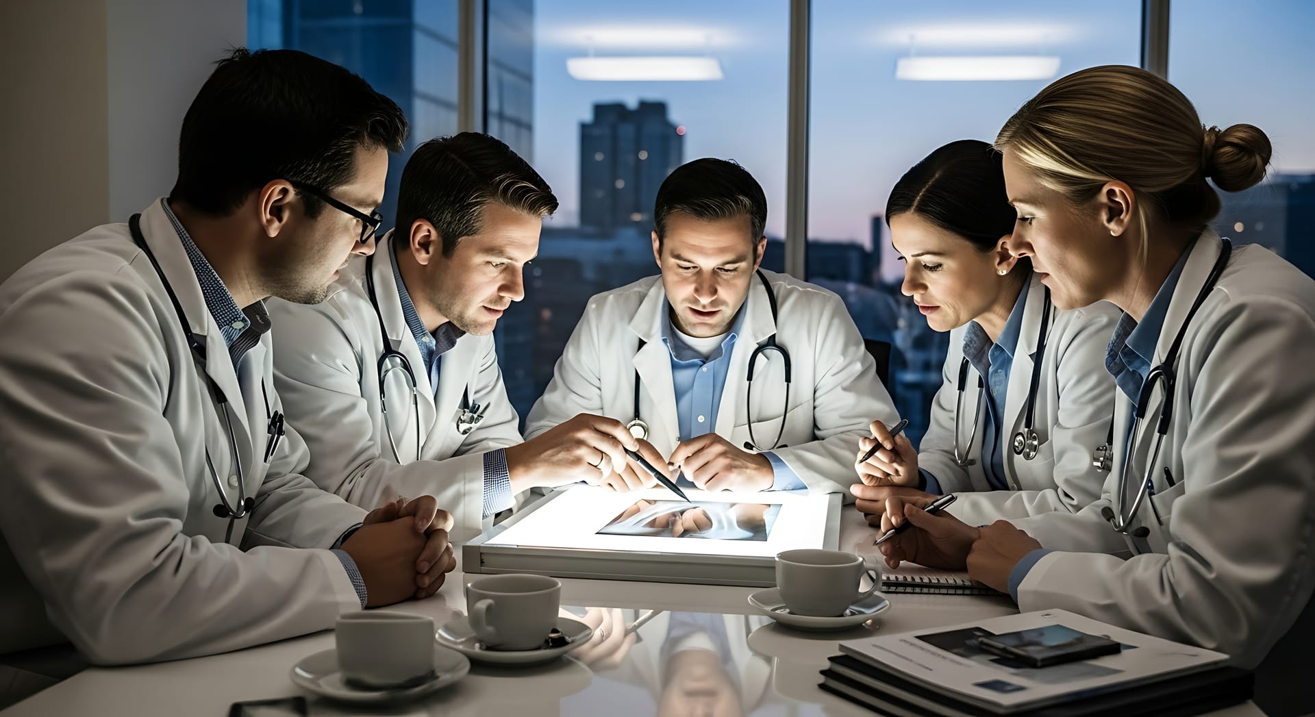Healthcare management consultants analyzing clinic strategies