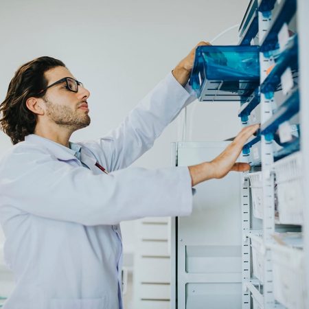 Doctor looking for medical supplies